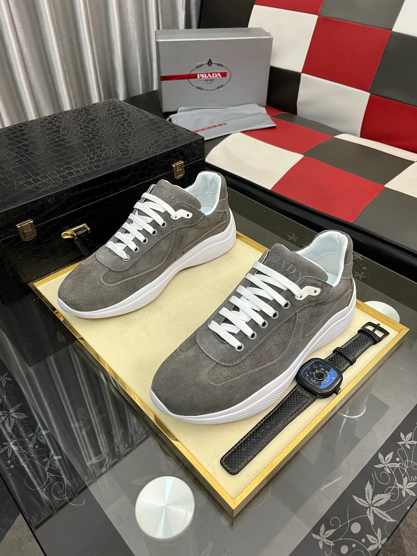 Men's shoes 💰400⌚️⌚️【PRADA】Prada casual shoes, originally developed 1:1, made of high-mercerized cowhide with imported cowhide, silk sheepskin lining, rubber outsole, comfortable and soft on the foot, size: 38-444️⃣Colors available